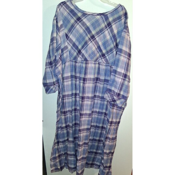 Roamans Purple Plaid 3/4 Sleeve Half Zip Flannel Night Gown Sz 3X - Picture 3 of 3